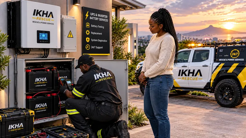 IKHA technician servicing a UPS and inverter battery bank