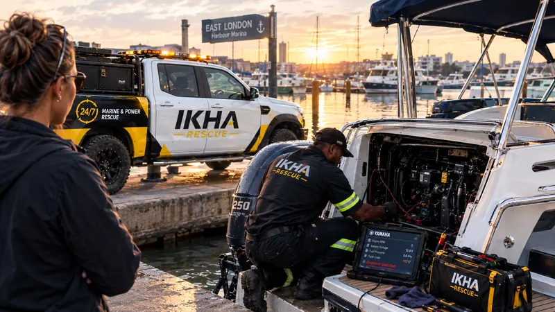 IKHA technician servicing a boat battery at the harbour